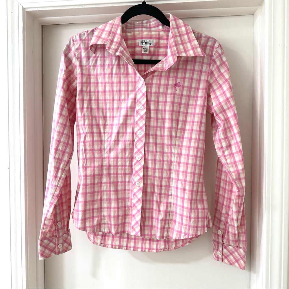 Lilly Pulitzer Pink & White Gingham Button Down Shirt, Size 4